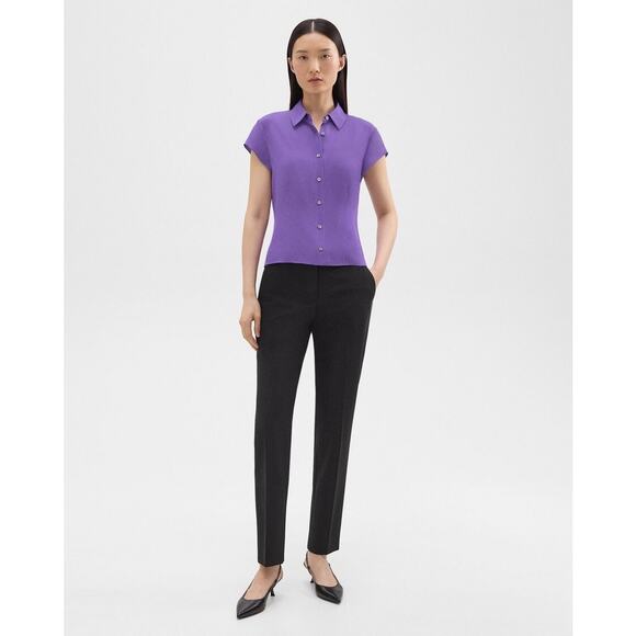 NWT Theory XL Cap Sleeve Blouse Top 100% Silk Georgette Bright Peony Purple - Picture 4 of 13